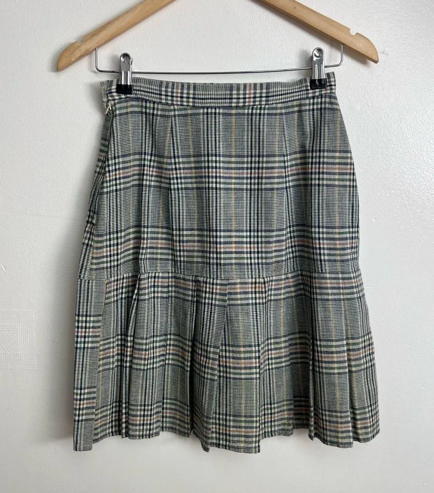 French Connection Vintage 70s School Girl Pleated Plaid Mini Skirt - Image 5
