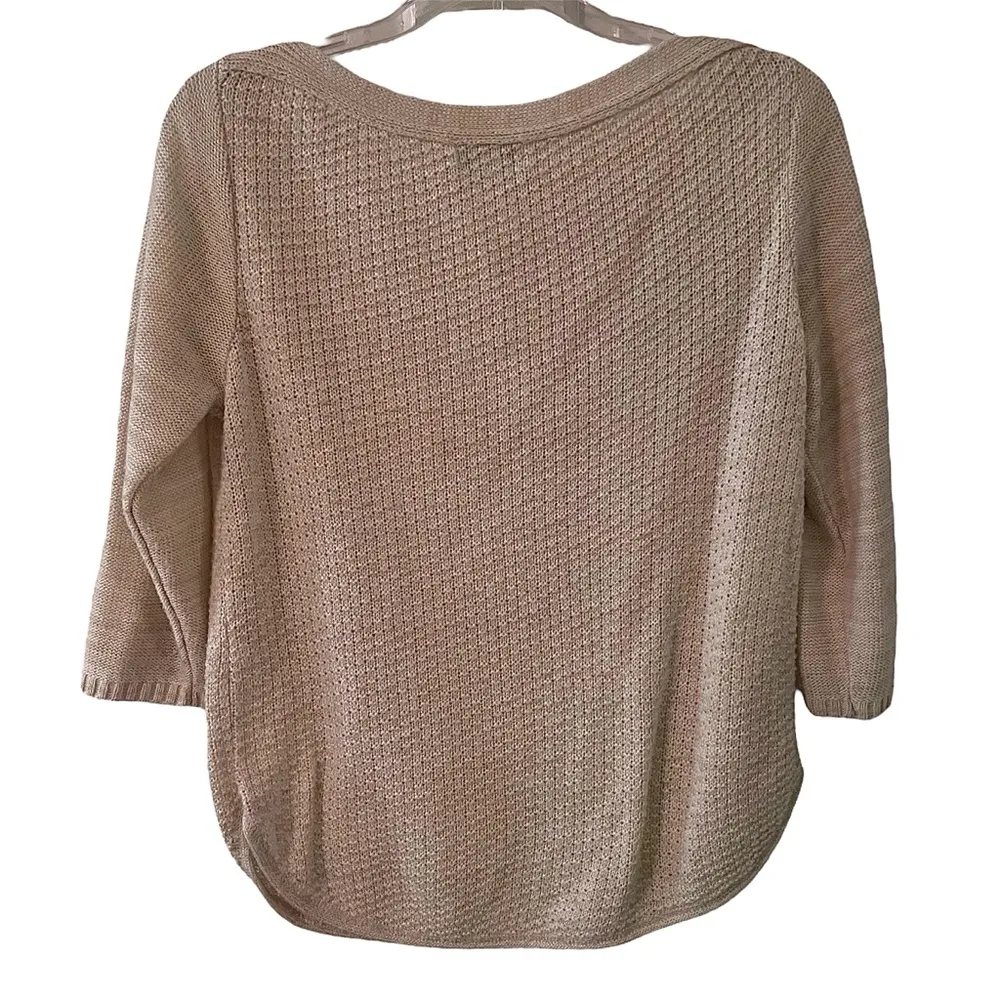 KIM ROGERS Women’s Beige Cable Knit 3/4 Sleeve Sweater - Image 3