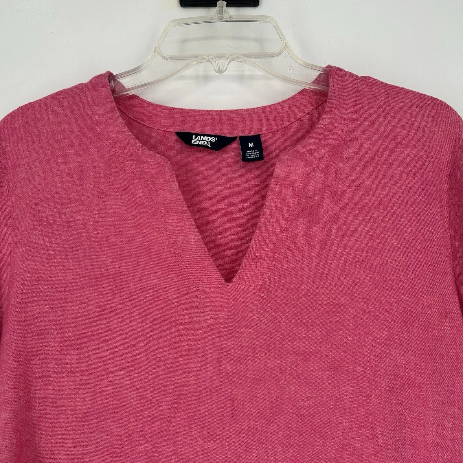 Lands End Womens Linen Top Pink Pockets Minimalist Lagenlook 3/4 Sleeve Size M Size M - Image 2