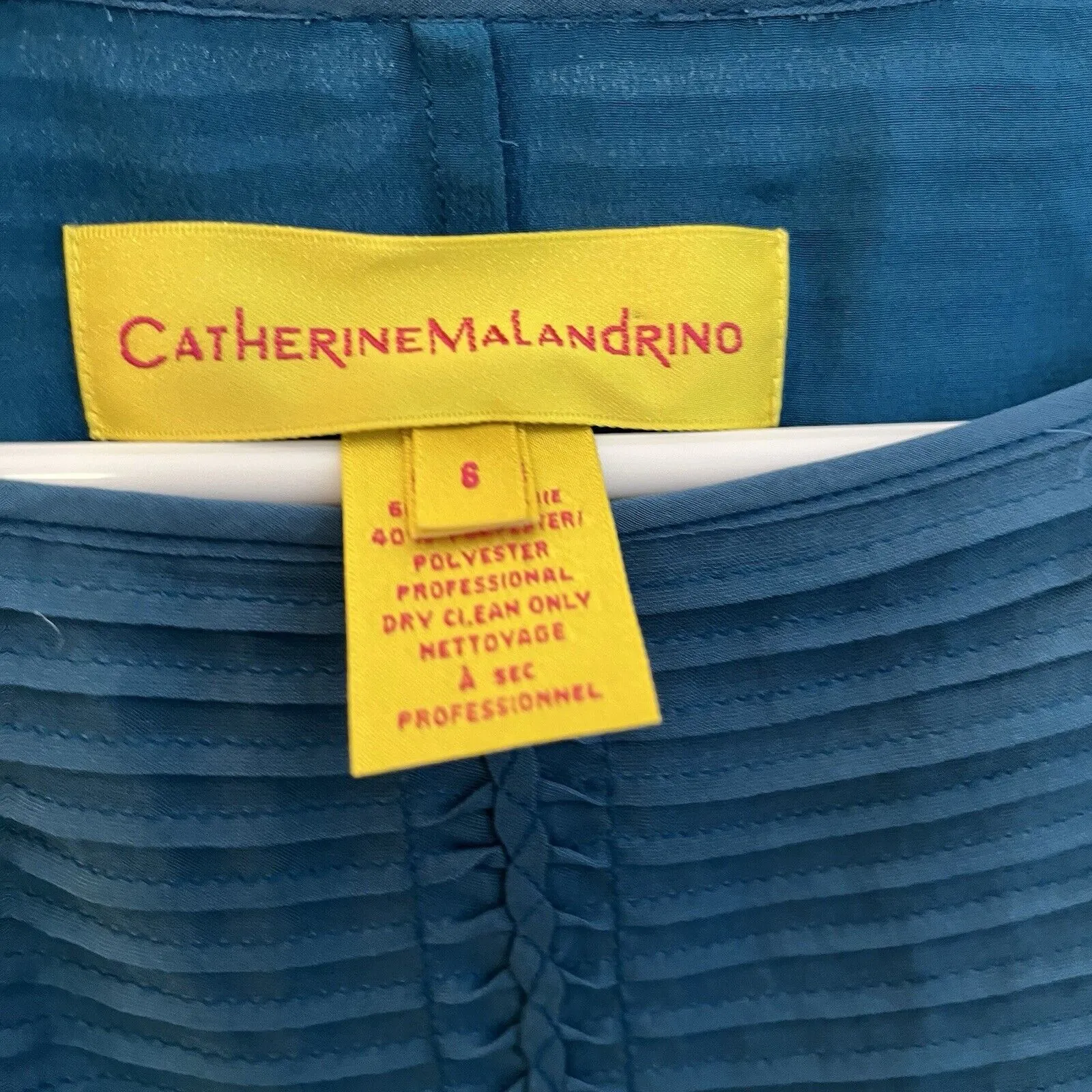 Catherine Malandrino Elli Belted Teal Blue Pleated Pintuck Silk Blend Dress 6 - Image 5