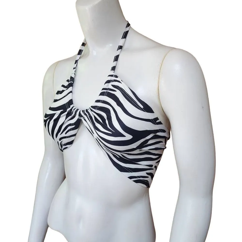 Shein Black & White Zebra Striped Halter Top (XS) - Image 2