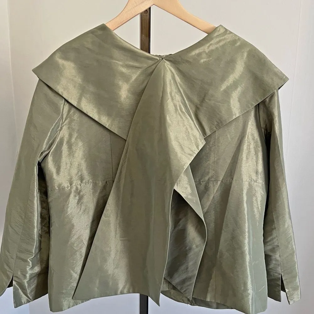 Y2K Sundays by Nubiano Olive Satin Blazer 16 Rhinestone Buttons Bow Back Green - Image 9