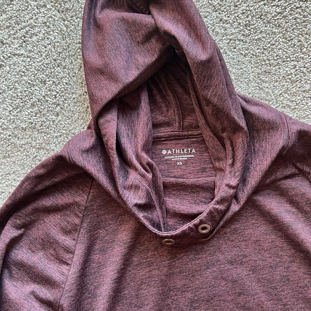 Athleta Womens XS Uptempo Hoodie Drawstring Red Maple Cowl Neck Round Hem - Image 3