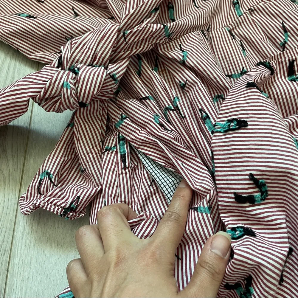 Maeve Bathing Beauty Dress Striped Side Tie Embroidered Mini Red (Size 2) - Image 3