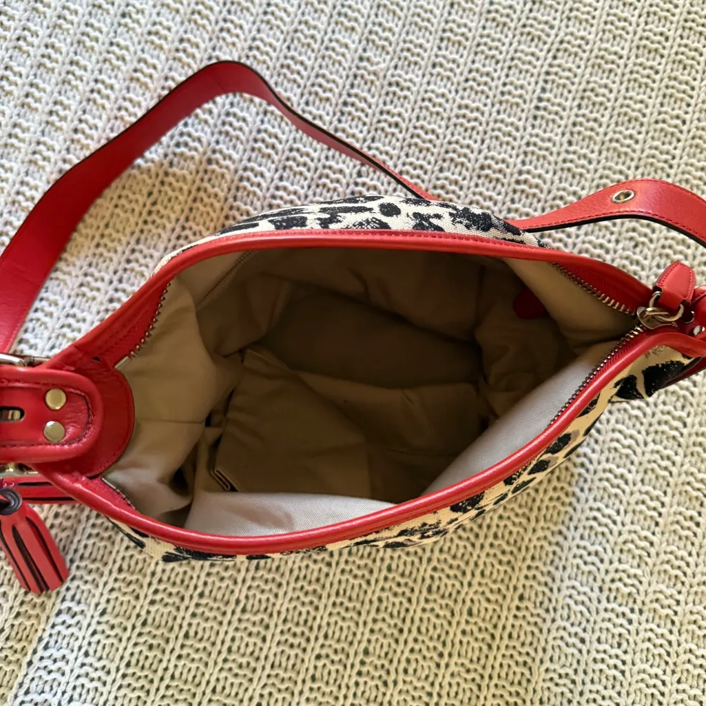 NWOT Coach Rare Orange Leopard Ocelot Print Leather Women's Shoulder Bag Duffel - Image 7