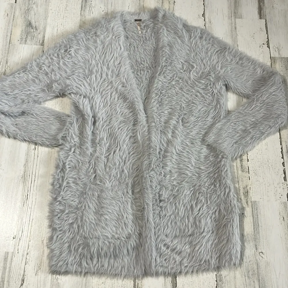 Free People Gray Soft Furry Jacket Size Small - Image 2