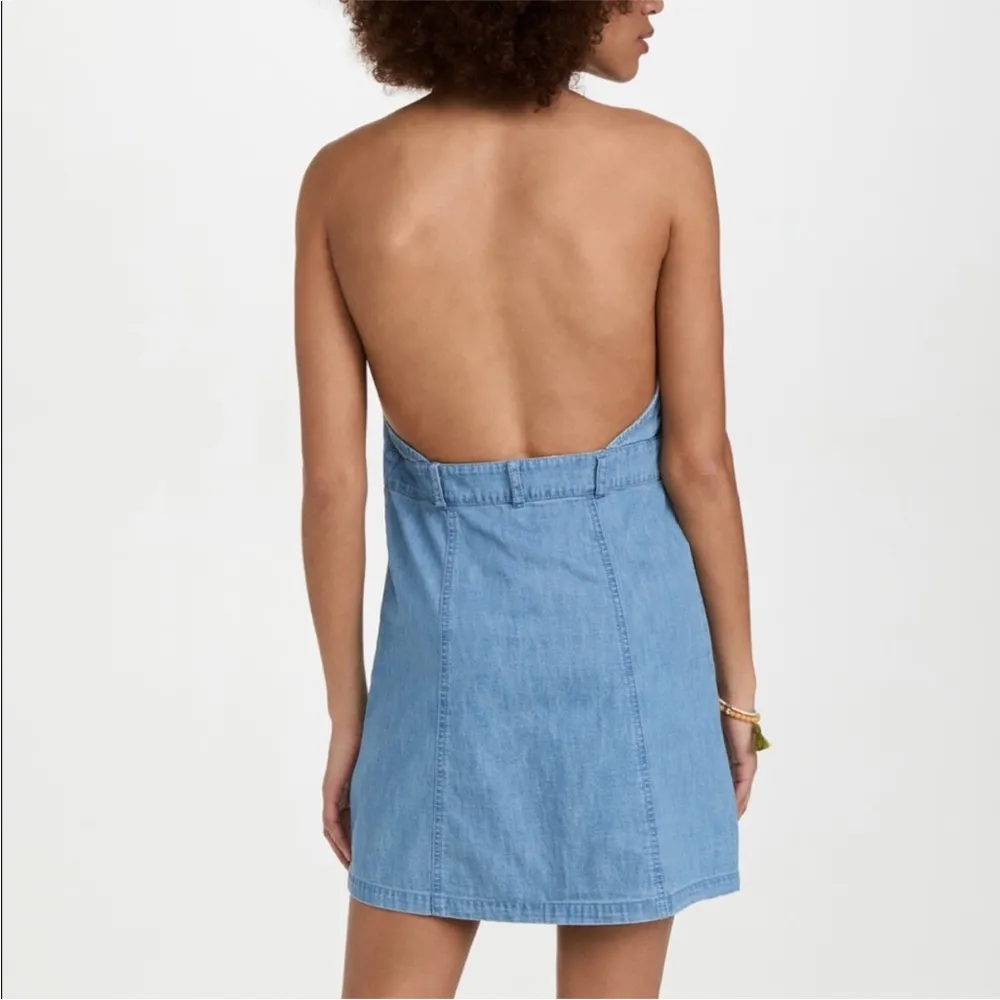 Free People Sami Denim Halter Mini Dress Blue Size XS NWT Open Back - Image 3