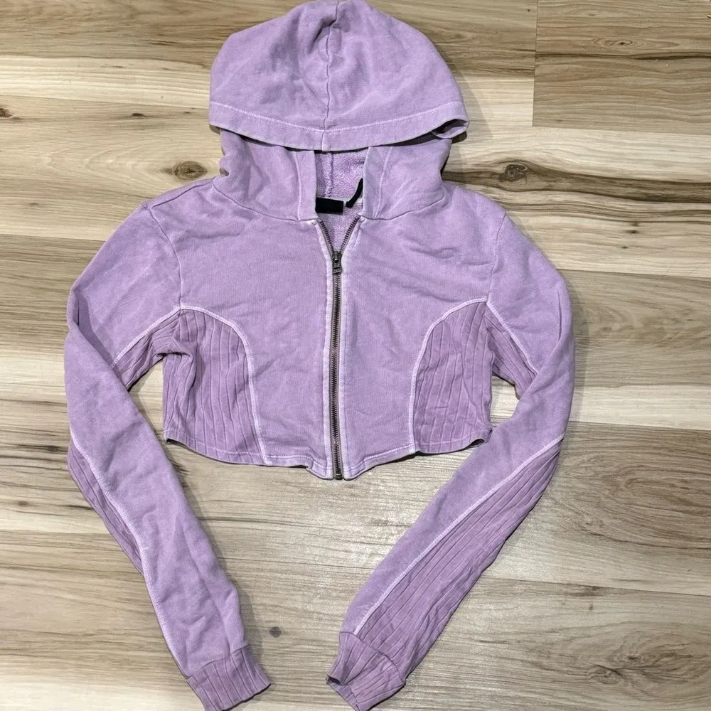 Urban Outfitters Out From Under Purple Cropped Hoodie Zip Up Women’s Medium - Image 2