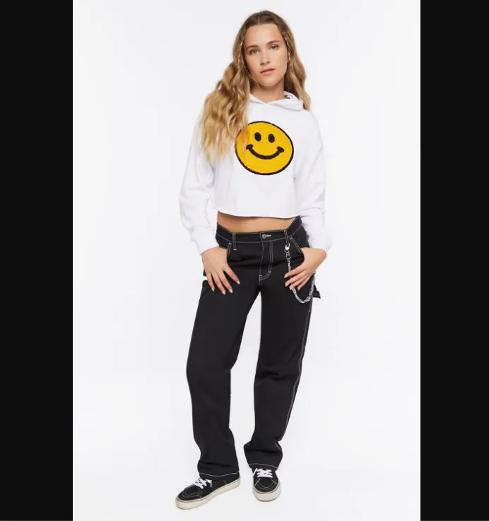 Happy Face Terrycloth Graphic Hoodie M NWT - Image 4