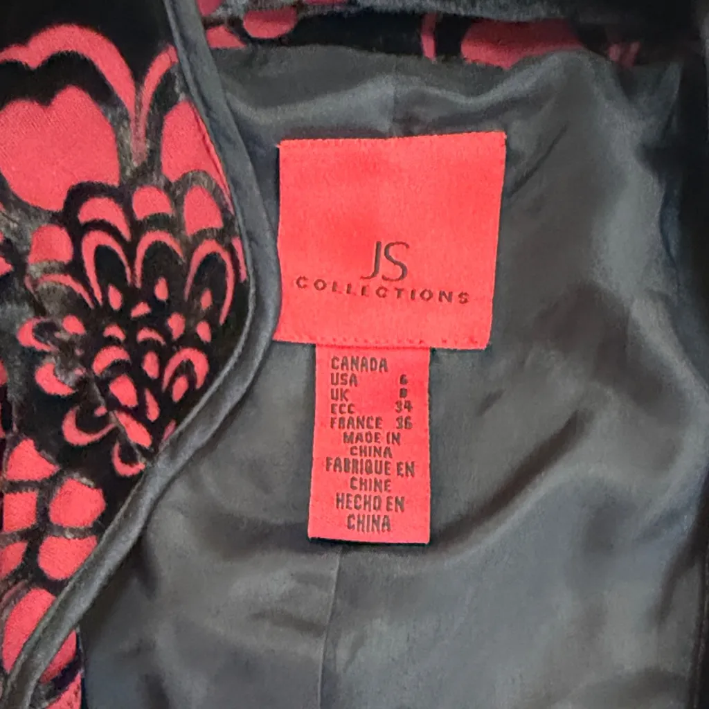 JS Collections Floral Black and Red Women's Jacket size 6 - Image 2