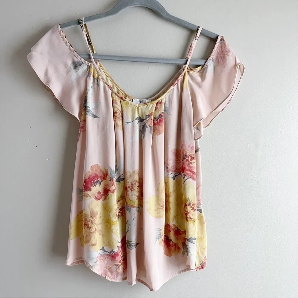 Joie Silk Adorlee Top in Light Apricot Pink/Orange‎ Floral Print, Size XS - Image 3