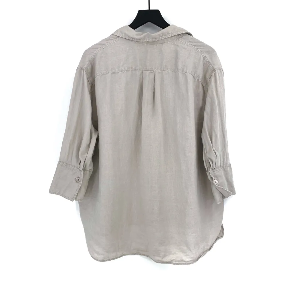 ZARA Linen Button Down Casual Shirt Grey S - Image 6