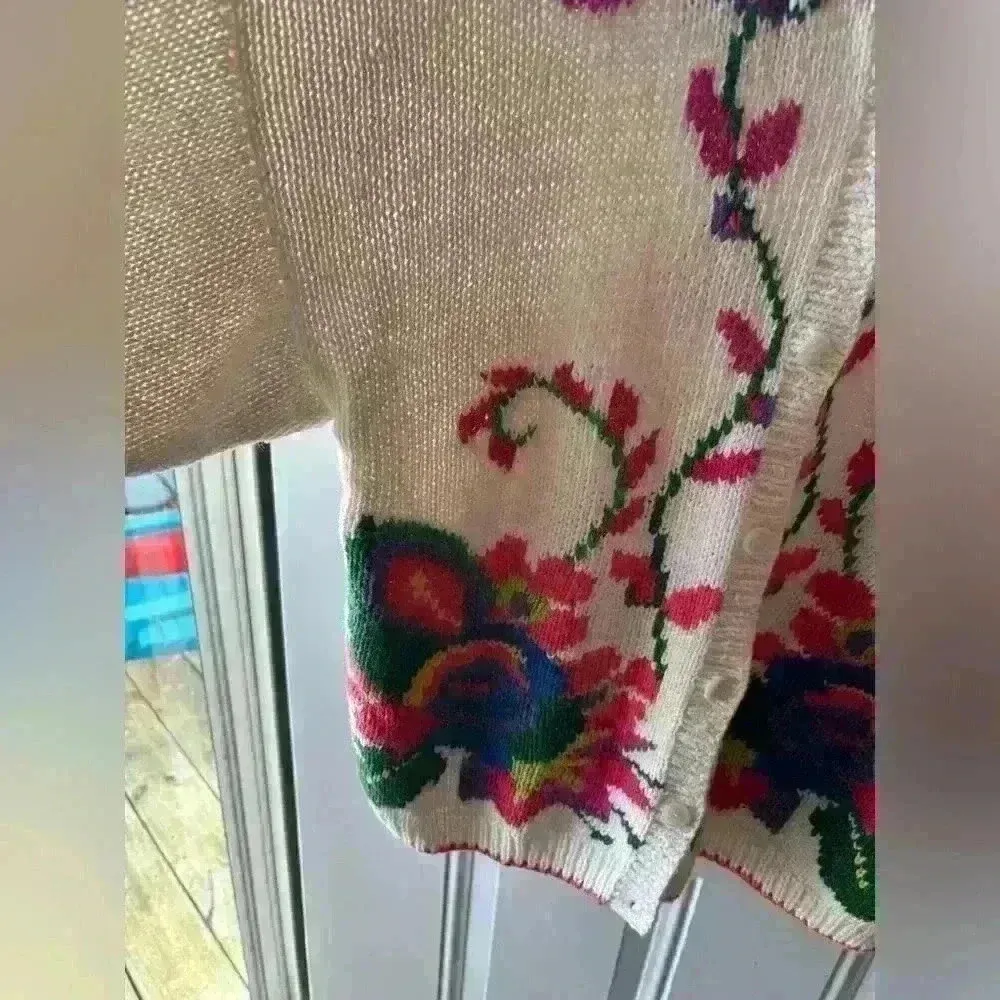 Vintage Cape Isle Knitters Floral Cardigan Sweater Handmade size m Red Size M - Image 2