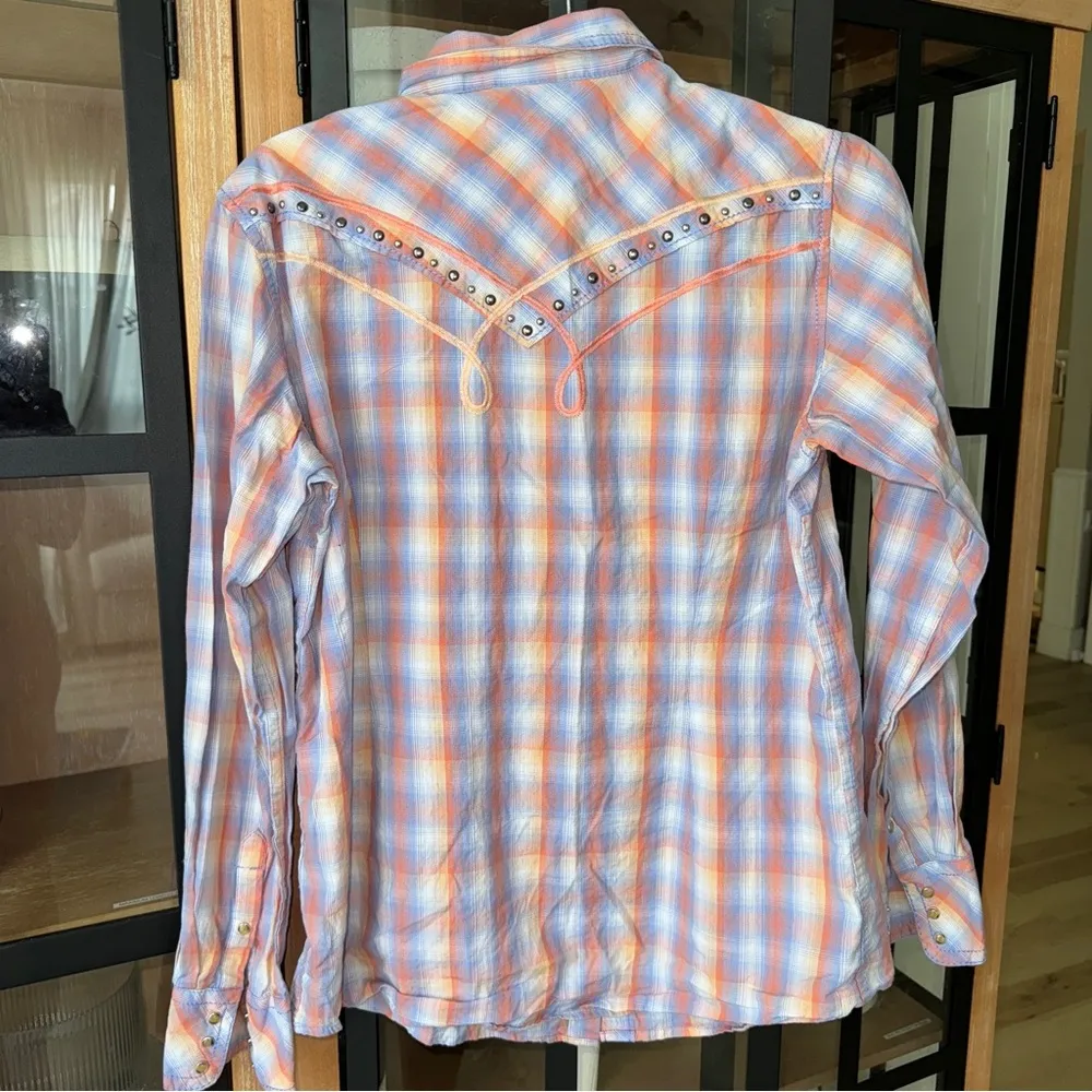 Ariat button down shirt Pearl Snap Plaid Western Rodeo Long Sleeve embroidered - Image 2