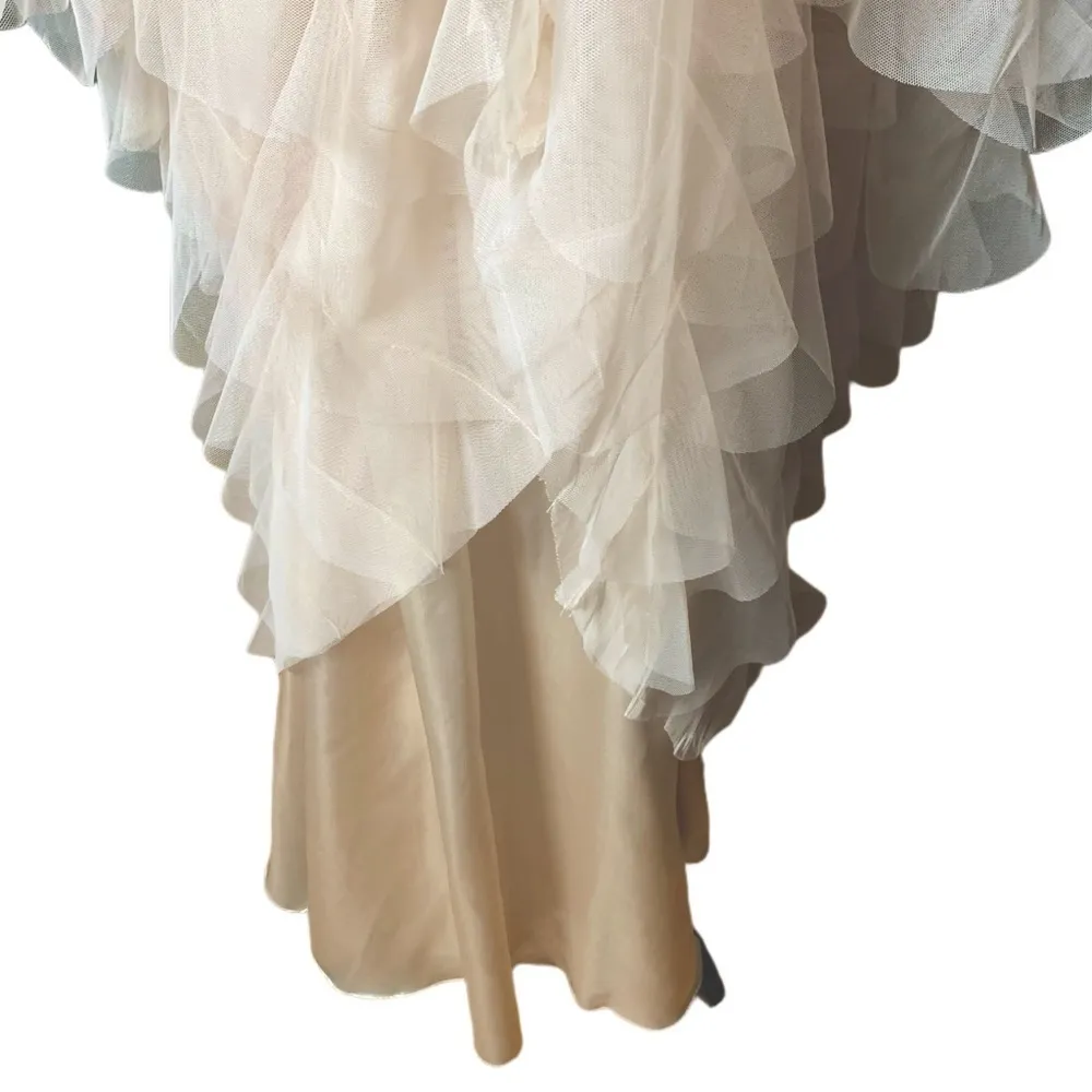 Masquerade Sweetheart Tulle Ruffle Tiered Formal Prom Dress Corset in Champagne - Image 11