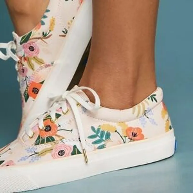 Keds‎ x Rifle Paper Co Anchor Lively Peach Floral Lace Up Sneaker Womens 7 Orange - Image 8