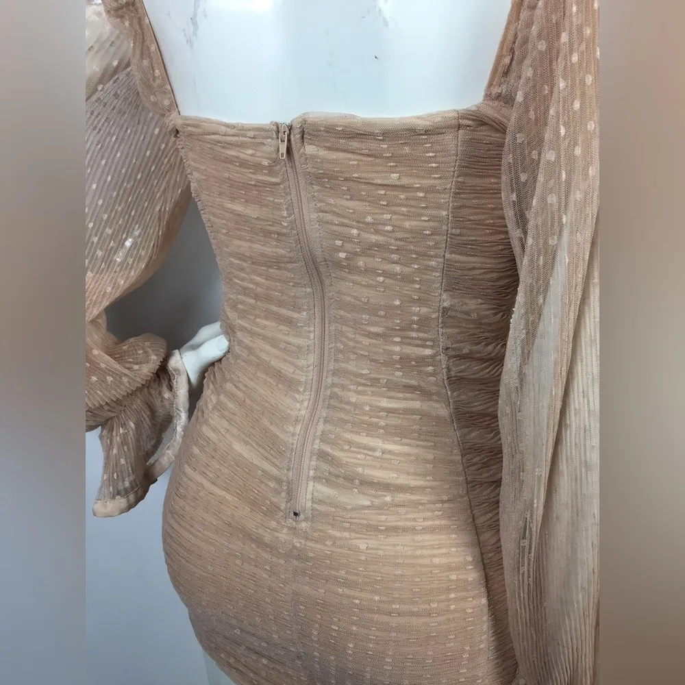 Miss Lola Mini Dress Polka Dot Sheer Sleeve Ruched S - Image 16