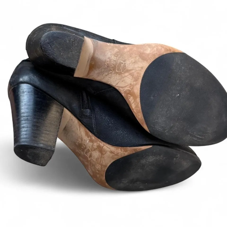 Ann Taylor - Women's Black Leather Ankle Boots - Size 6.5- Zip Heels - Image 6