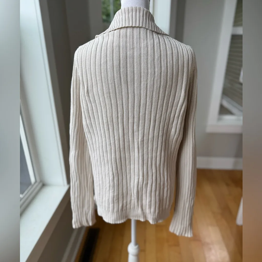 Vintage J. Crew Ivory Ribbed Cotton Polo Collar Sweater Size Large - Image 4
