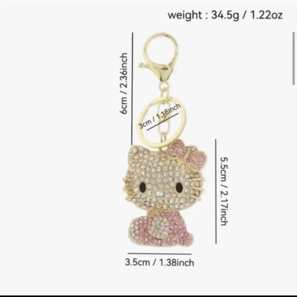 White & Pink SILVER Hello Kitty Bling Rhinestone Keychain or Charm Key - Image 4