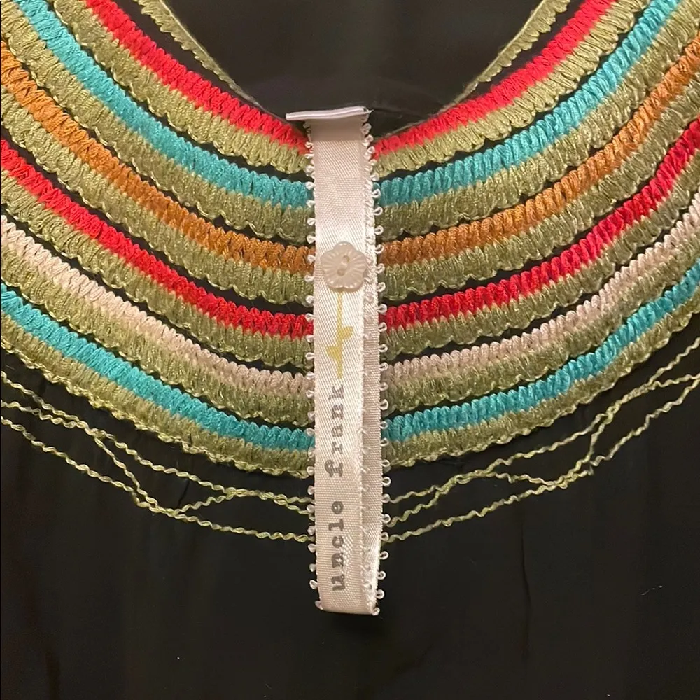 Uncle Frank Black and Green Dress with Cuffed Sleeves and Bib Collar - Image 3