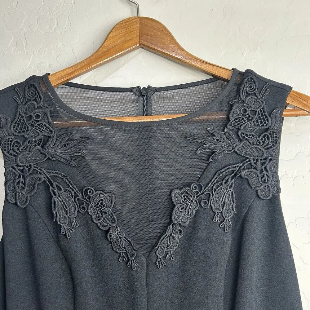 JOSEPH RIBKOFF Scuba Crepe And Mesh Trumpet Dress Size 8 Black Mesh Neckline New - Image 7