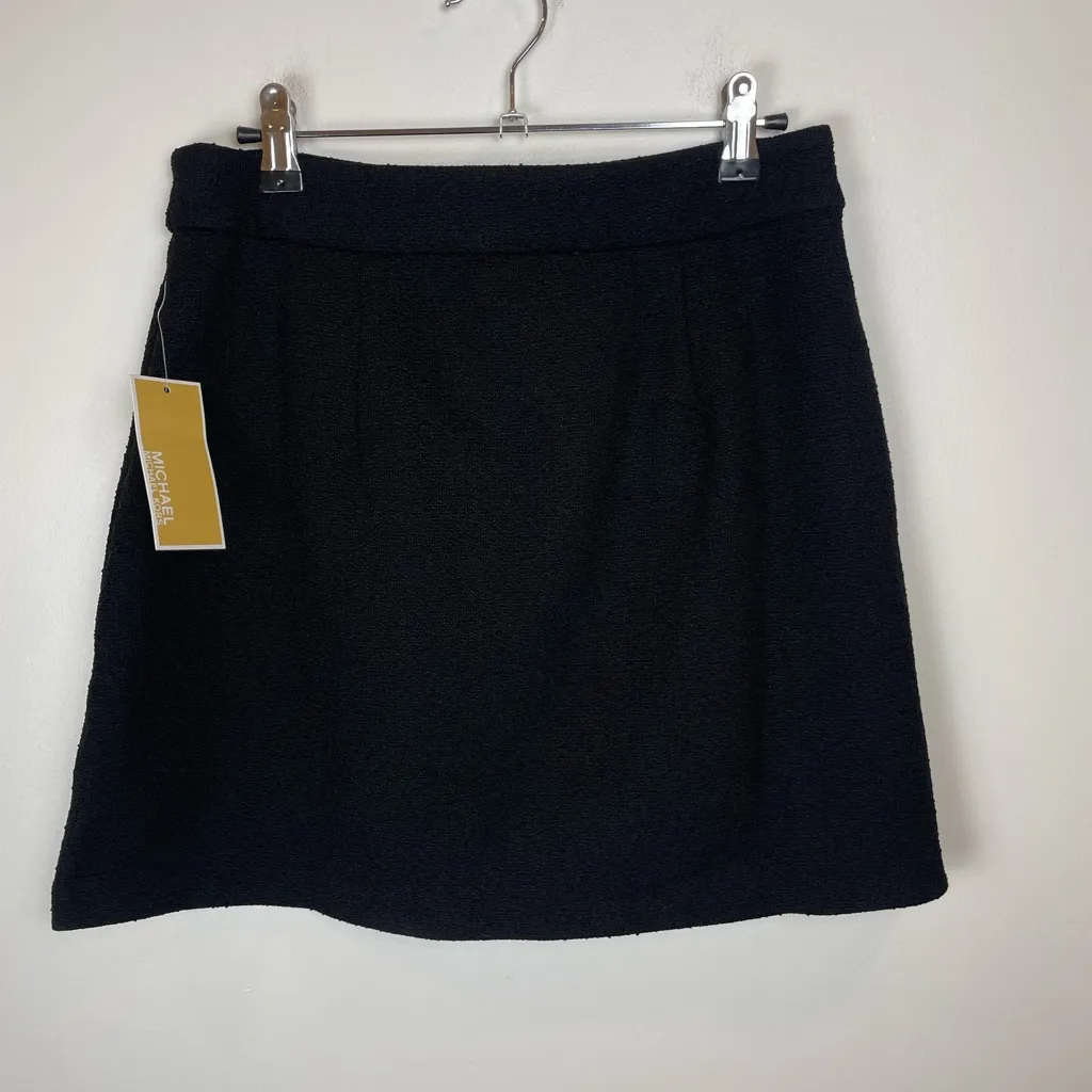 Michael Kors Black Textured Mini Skirt with Gold Buttons Old Money Quiet Luxury - Image 4