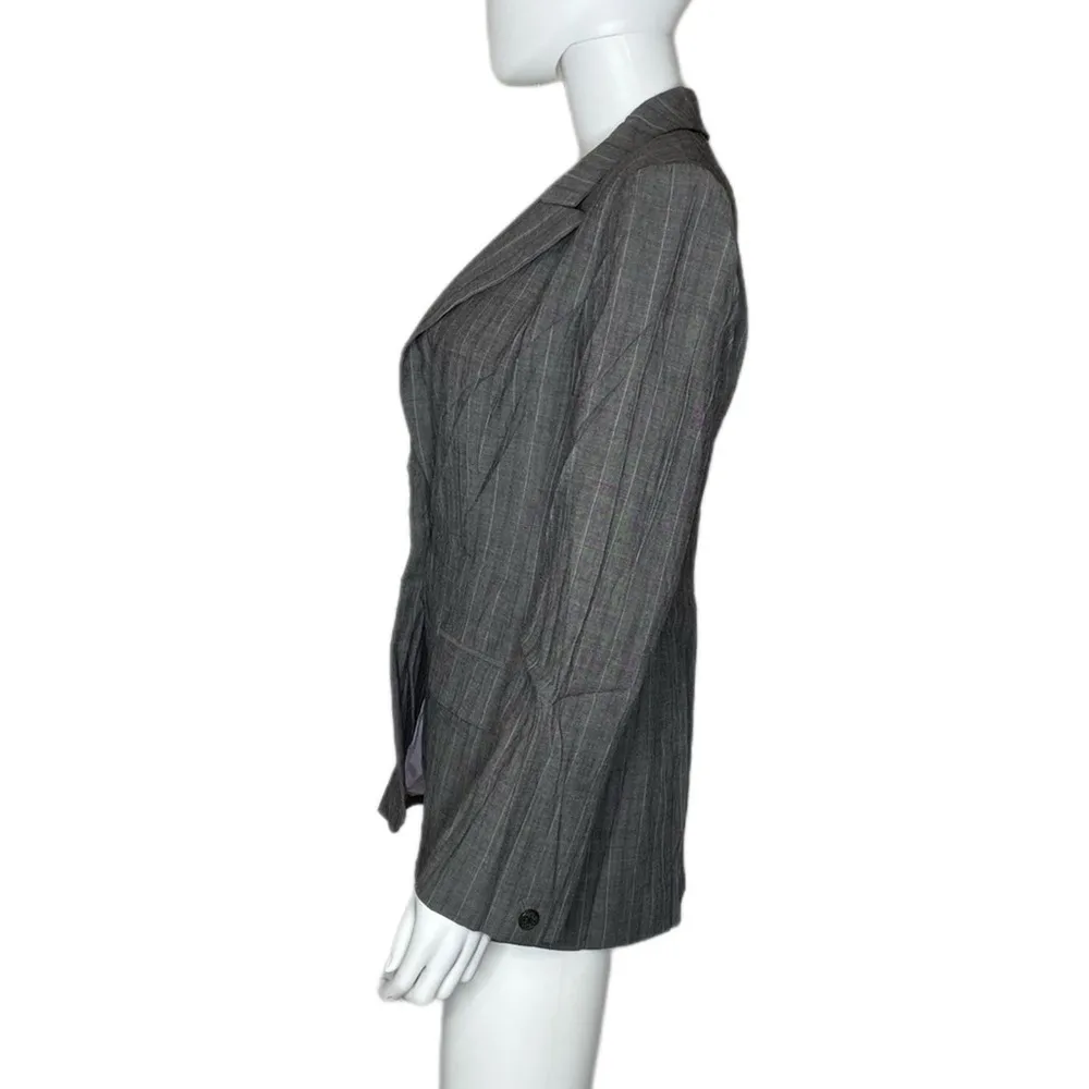 Etcetera Women's Gray Pin Striped Notched Lapel Single Button Blazer sz 8 - Image 2
