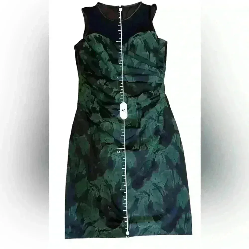 Teri Jon Rickie Freeman Green & Black Stretch Ruched Cocktail Dress NWT 6 - Image 10