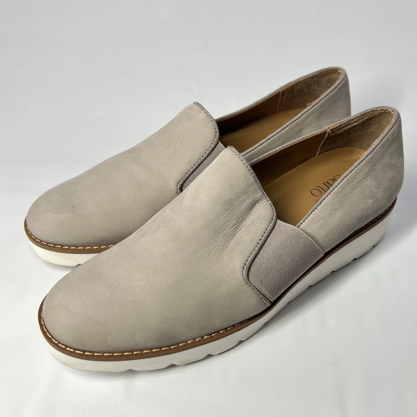 Franco Sarto Slip On Platform Loafers Womens 8M Taupe Leather Casual Shoes - Image 3