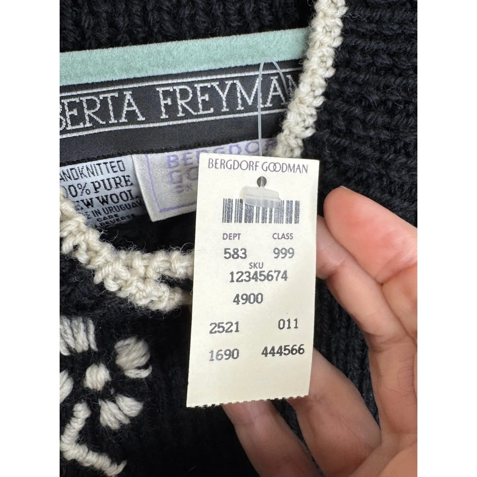 VTG NWT Roberta Freymann Bergdorf Goodman Handknit Wool Black White Sweater Sz M - Image 7