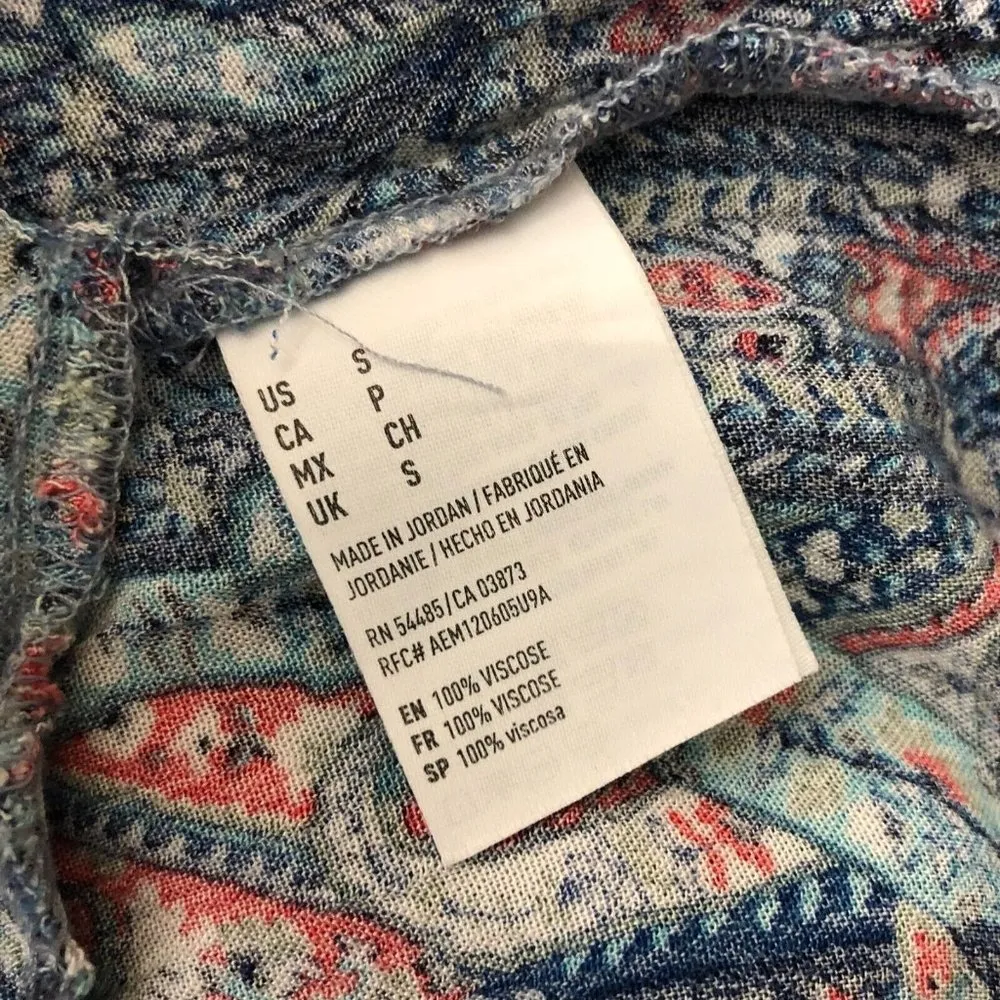 American Eagle Mini Dress Sleeveless Keyhole Back Paisley Blue Red S - Image 4