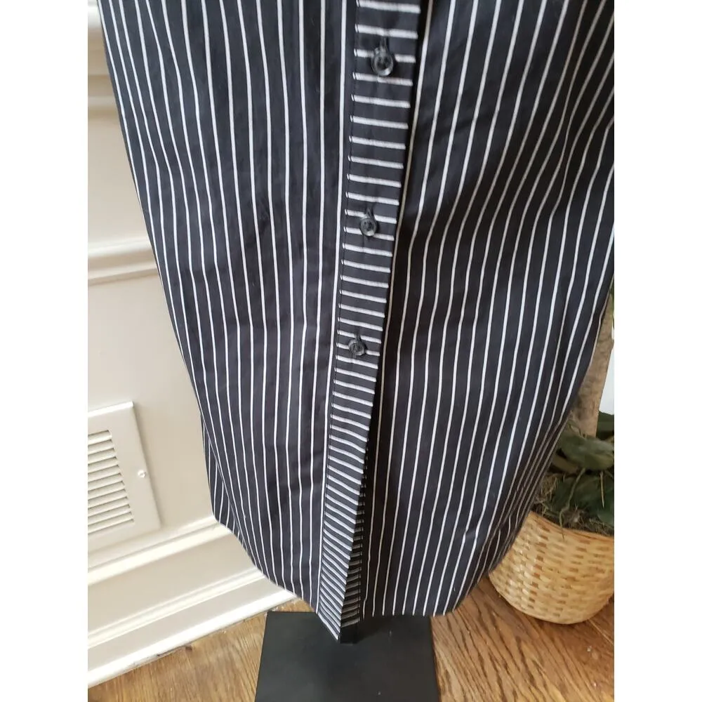 A New Day Dress Women L Black White Striped Shirt Long Sleeve Cotton Midi - Image 5