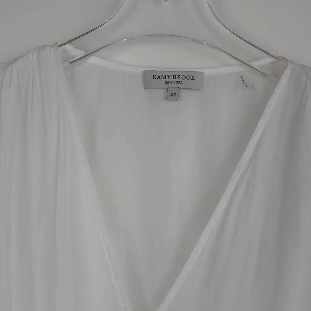 Ramy Brook Elexa White VNeck Blouse Top Smocked Elastic Waist Flutter Sleeves XS - Image 4
