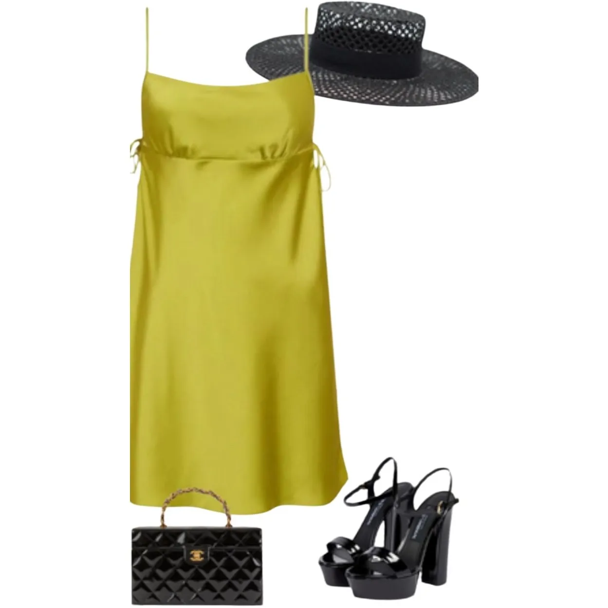 Rumored Meadow Mini Dress LARGE Square‎ Neck Green Satin Empire Cocktail NEW - Image 2