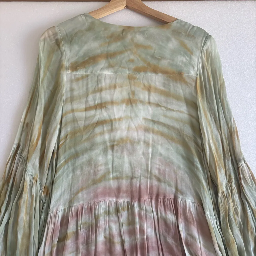 Tie-Dye Boho Tiered Green Brown Mini Dress Size Small - Image 12