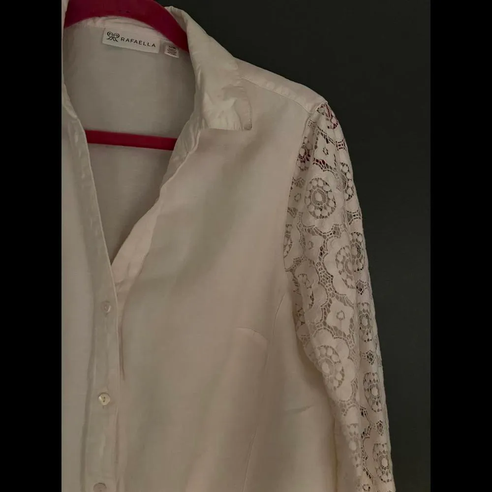 Rafaella Women's Lace Sleeve Button-Up Top size Large - Image 4