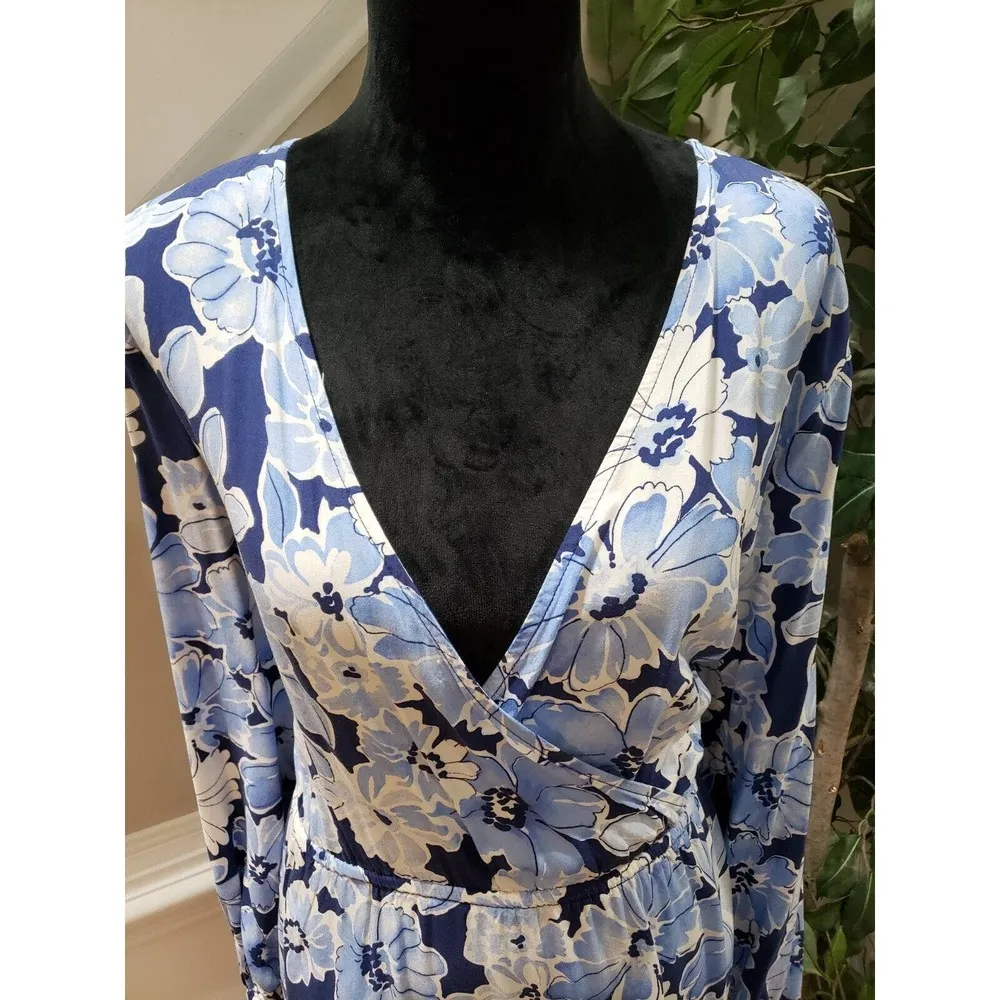 Old Navy Women's Blue Floral Wrap V-Neck Long Sleeve Knee Length Dress Size XL - Image 2