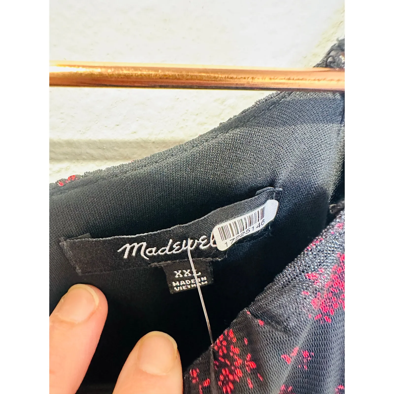 MADEWELL Black Red Smocked Midi Floral Print Sheer Lined Dress size XXL - Image 12