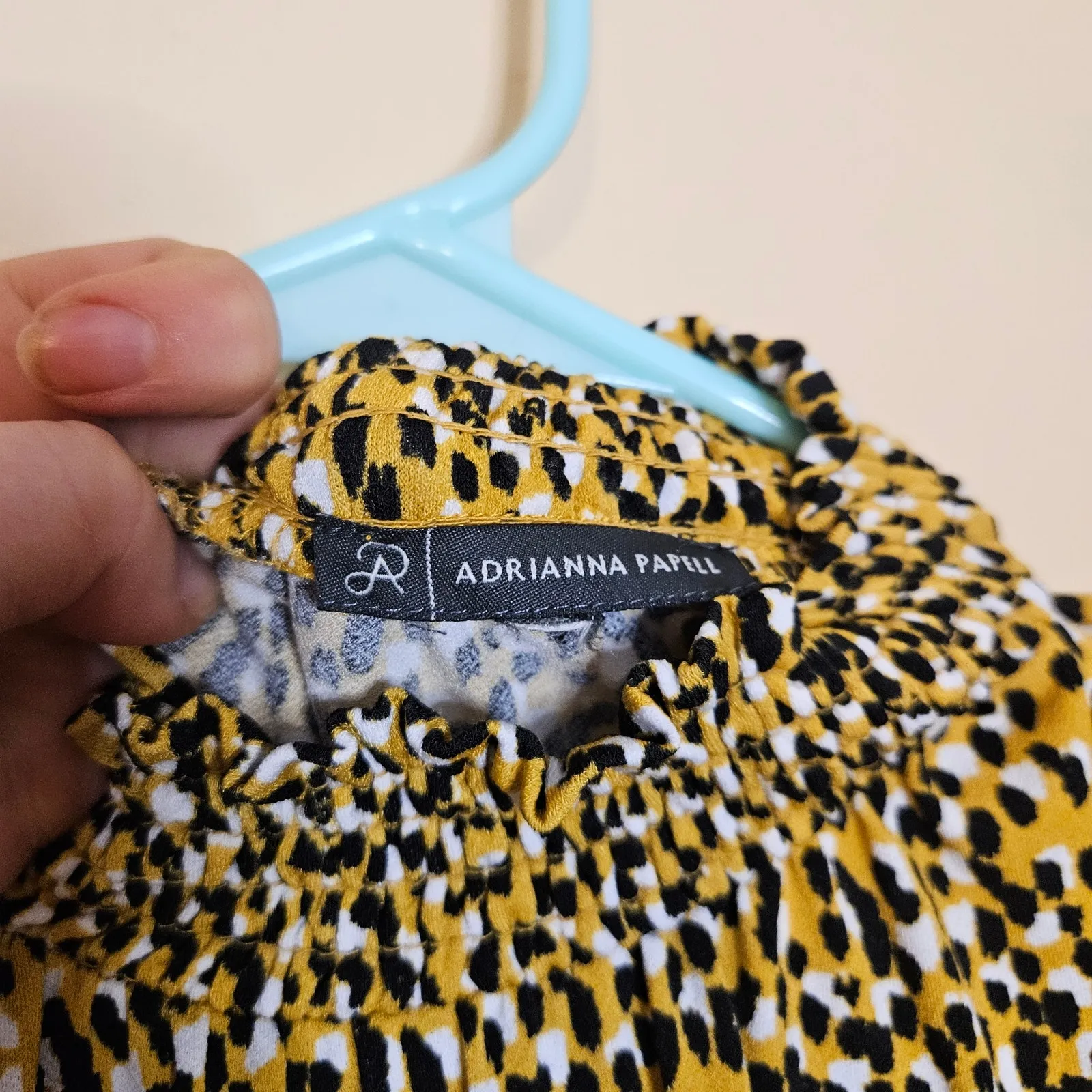 Adrianna Papell Yellow Animal Print Sleeveless Blouse Work Career White Black - Image 6