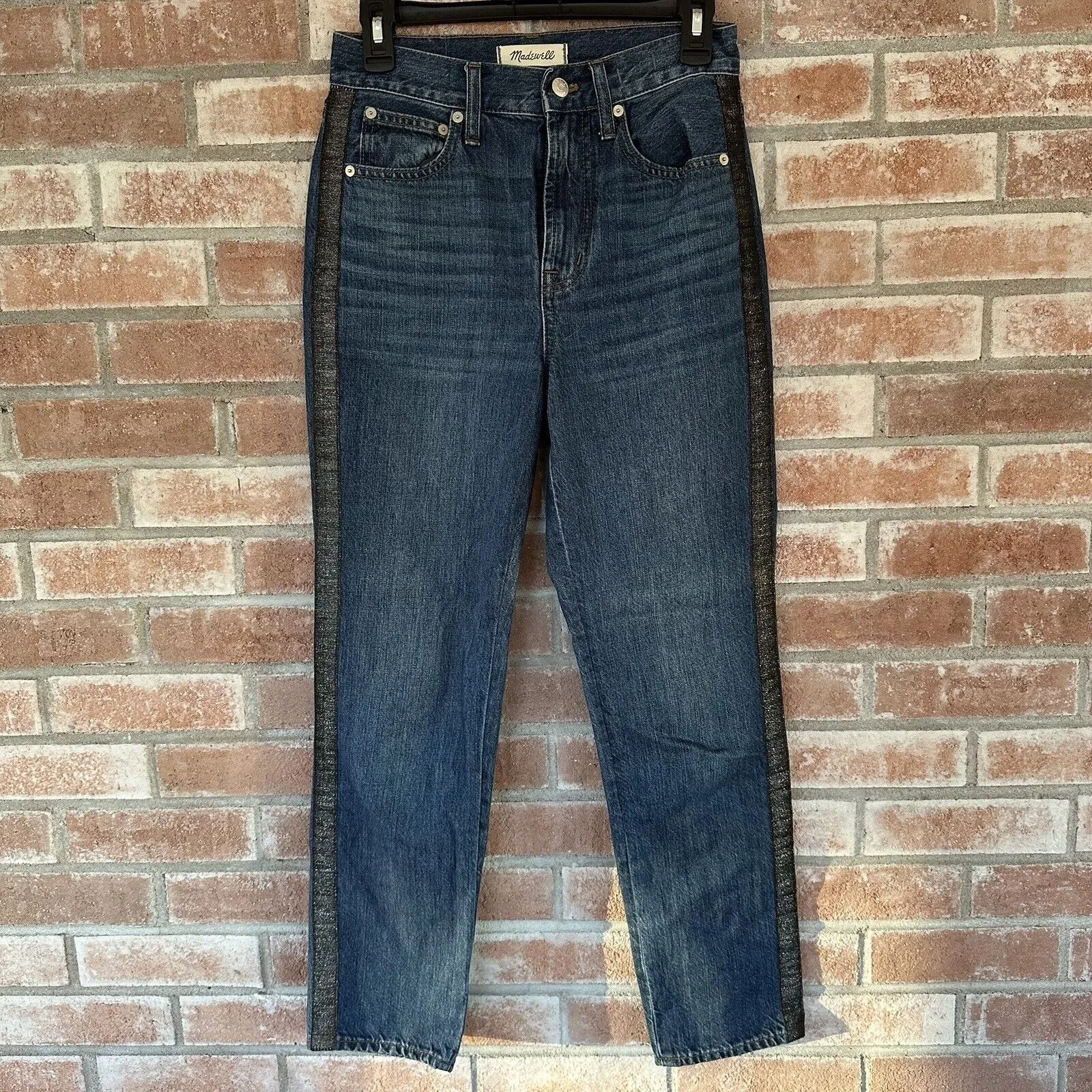 NWOT Madewell Perfect Vintage Jeans Metallic Tuxedo Glitter Stripe - Image 3