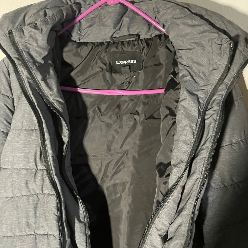 Express woman’s long puffer coat, small, winter coat, puffer coat Gray - Image 10