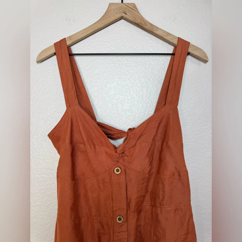 Maeve Anthropologie Twist Front Linen Mini Dress size Large Brown Rust $148 - Image 6