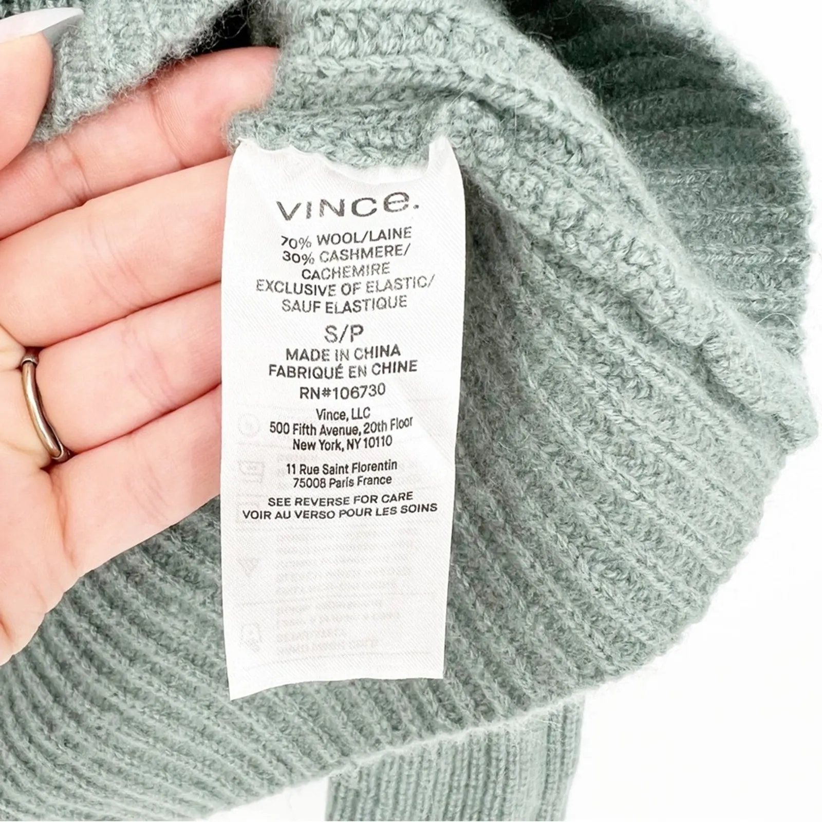 Vince Shaker Rib Mock‎ Neck Wool Blend Sweater S Green - Image 6