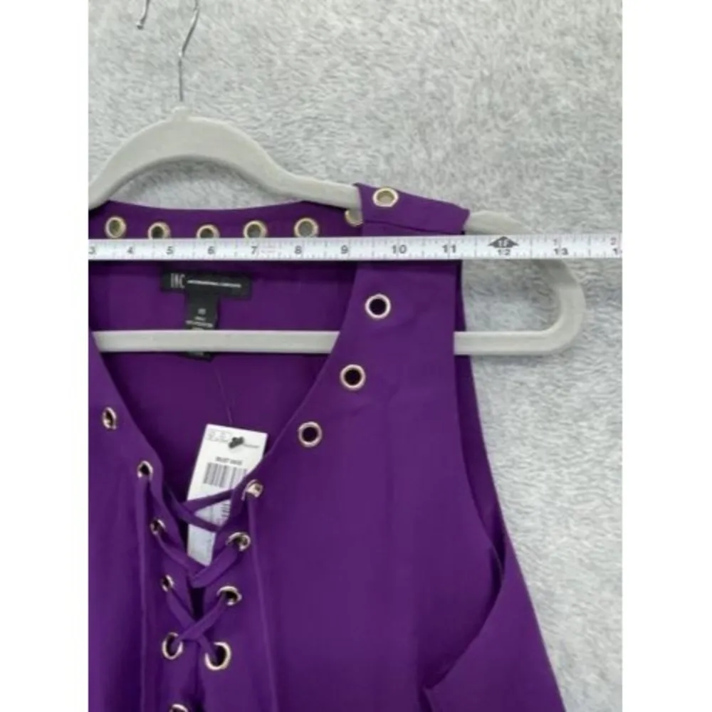 INC International Concepts Women's Blouse Solid Purple Sleeveless Lace Up 10 - Image 6