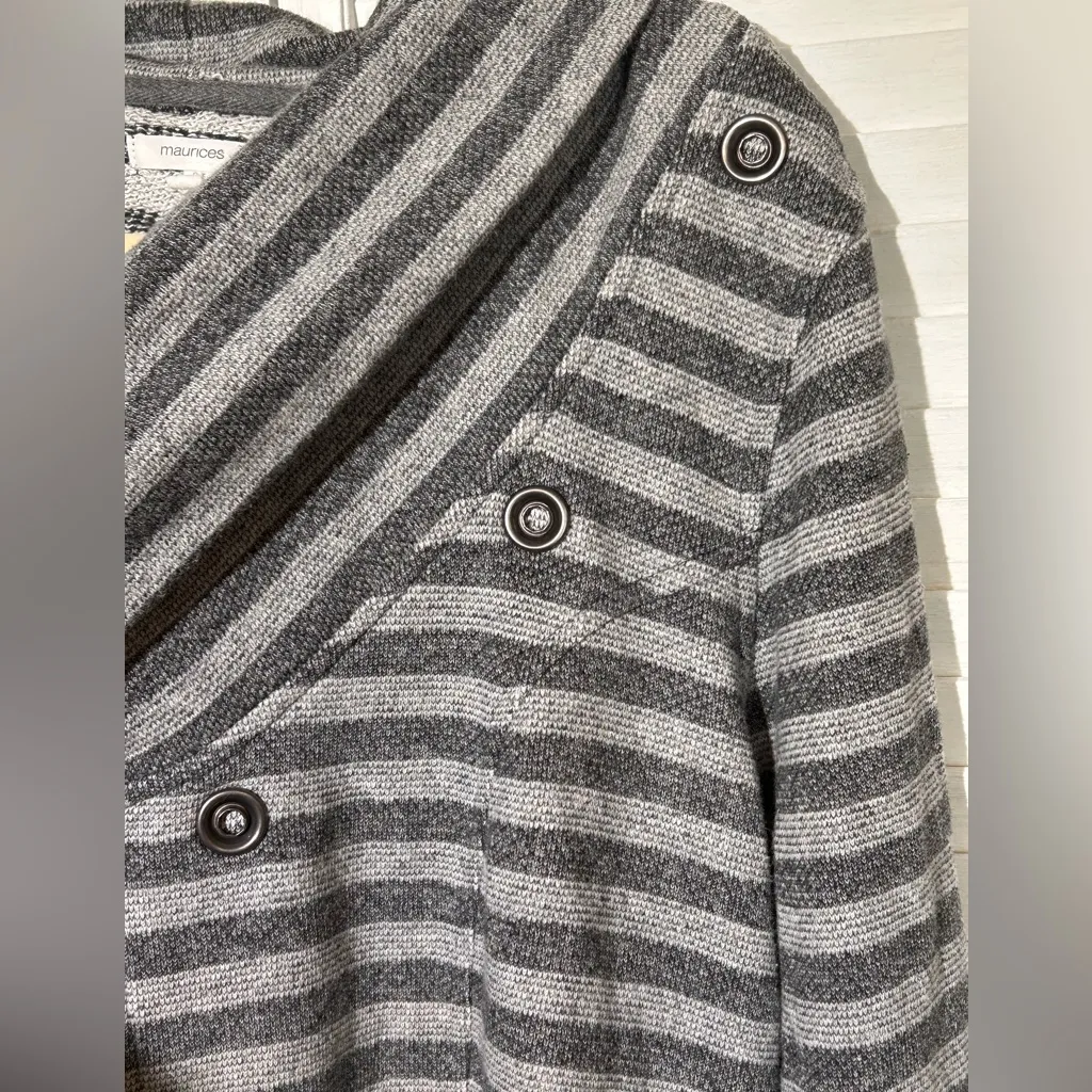 Maurices Size Large Grey asymmetrical snap neck striped wrap cardigan sweater - Image 6