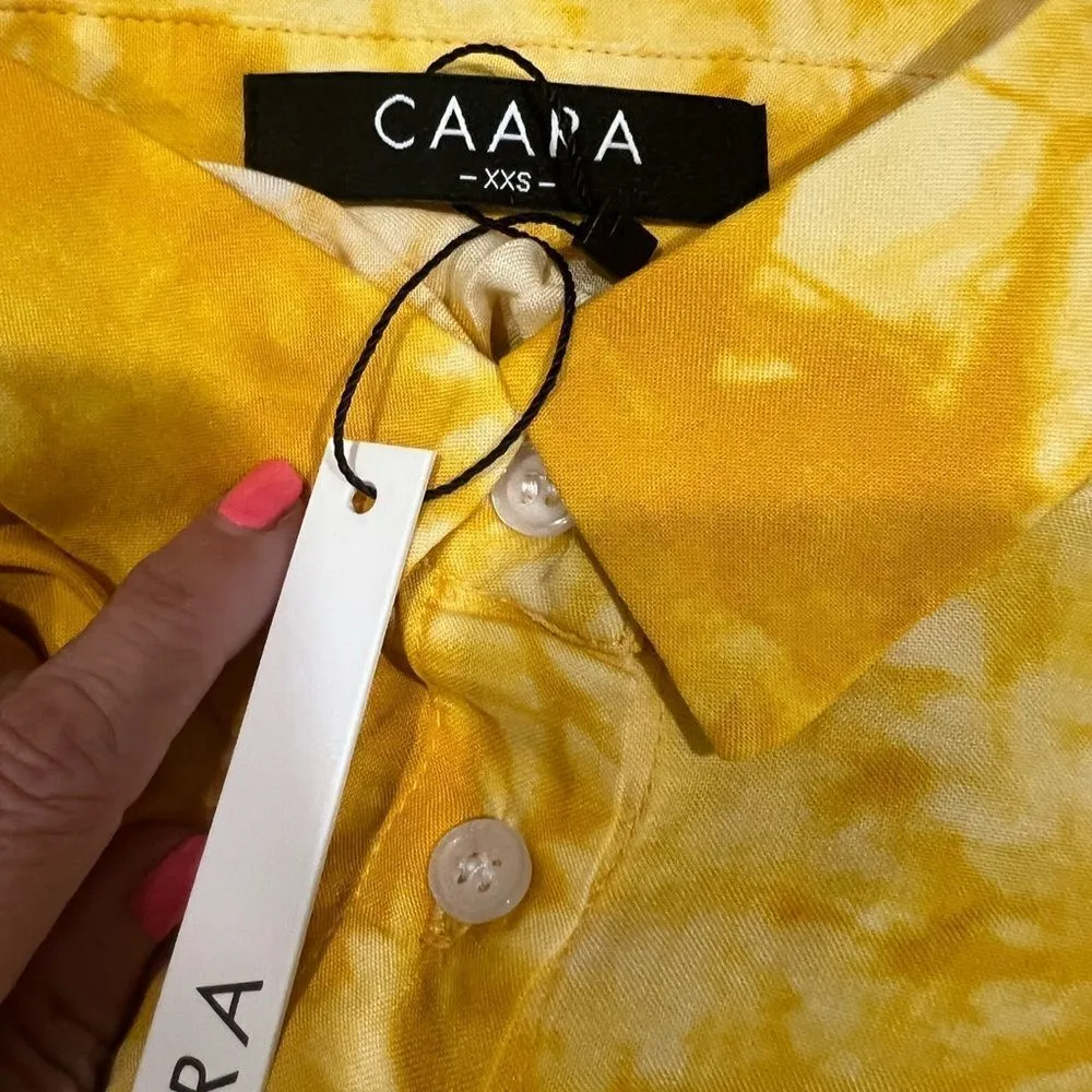 NWT Caara yellow and white tie dye Marble button down blouse women's size xxs Yellow - Image 3