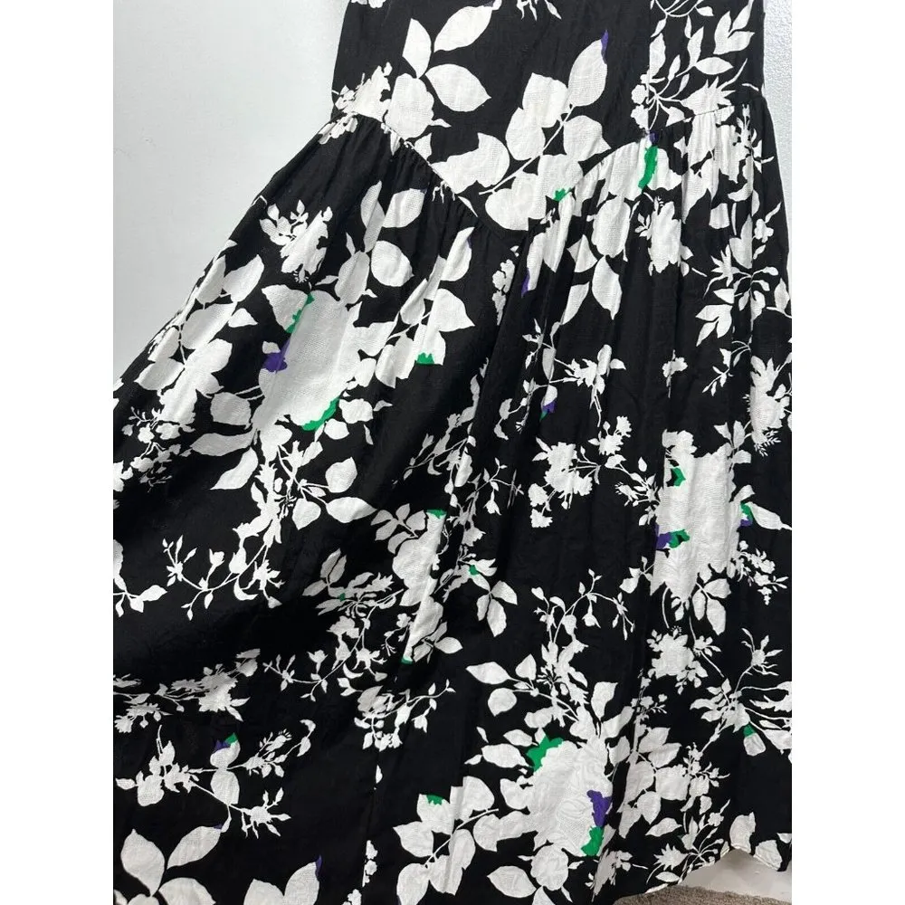 Vintage David Mitchell Women 9/10 Dress Floral Black White Tea Dress Cottagecore Size undefined - Image 6