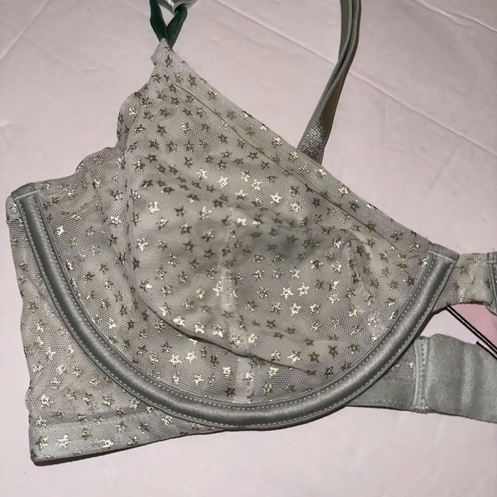 Victorias Secret Sexy Tee Lace Unlined Demi Bra Mint Green Foil Stars size 36D - Image 9