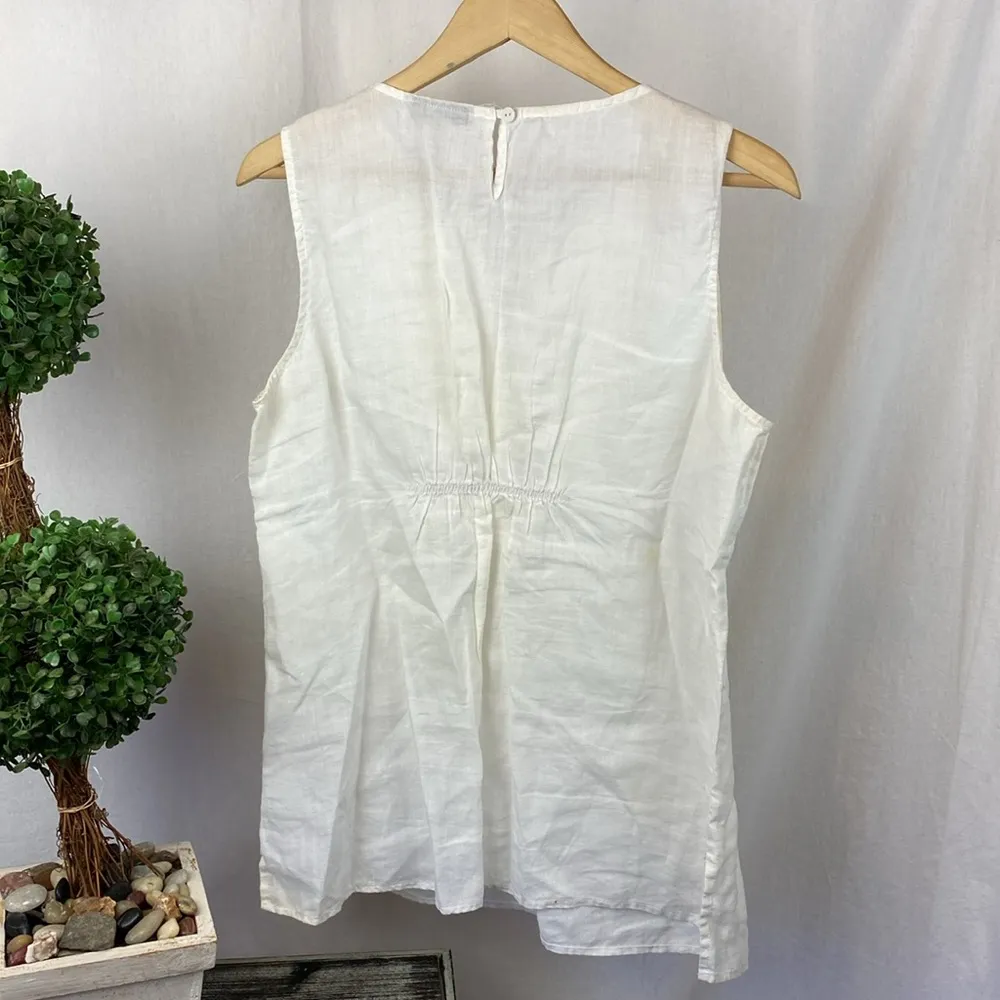 August Silk 100% Linen Sleeveless Crochet Lace Bodice Blouse Top L - Image 2